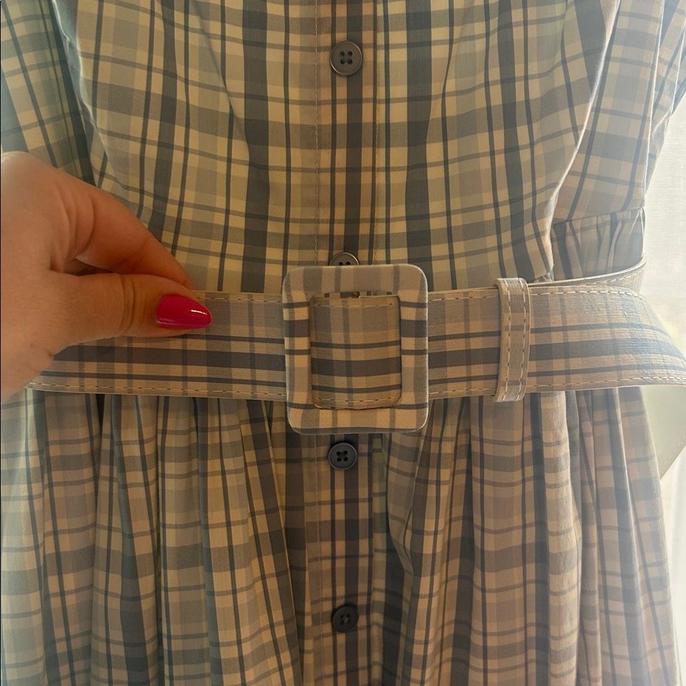 Blue Plaid Button-Front Sundress with Belt - Picture 4 of 11